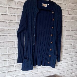 Donkenny. Navy Blue Cable Knit button down Cardigan Sweater 2front pockets